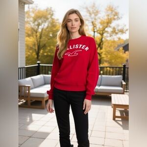 Hollister Red Logo Crewneck Sweatshirt XS Long Sleeve